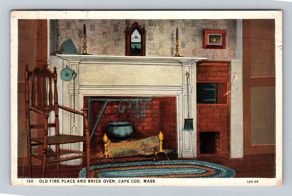 1929 Cape Cod Vintage Postcard Featuring Old Fireplace & Brick Oven MA