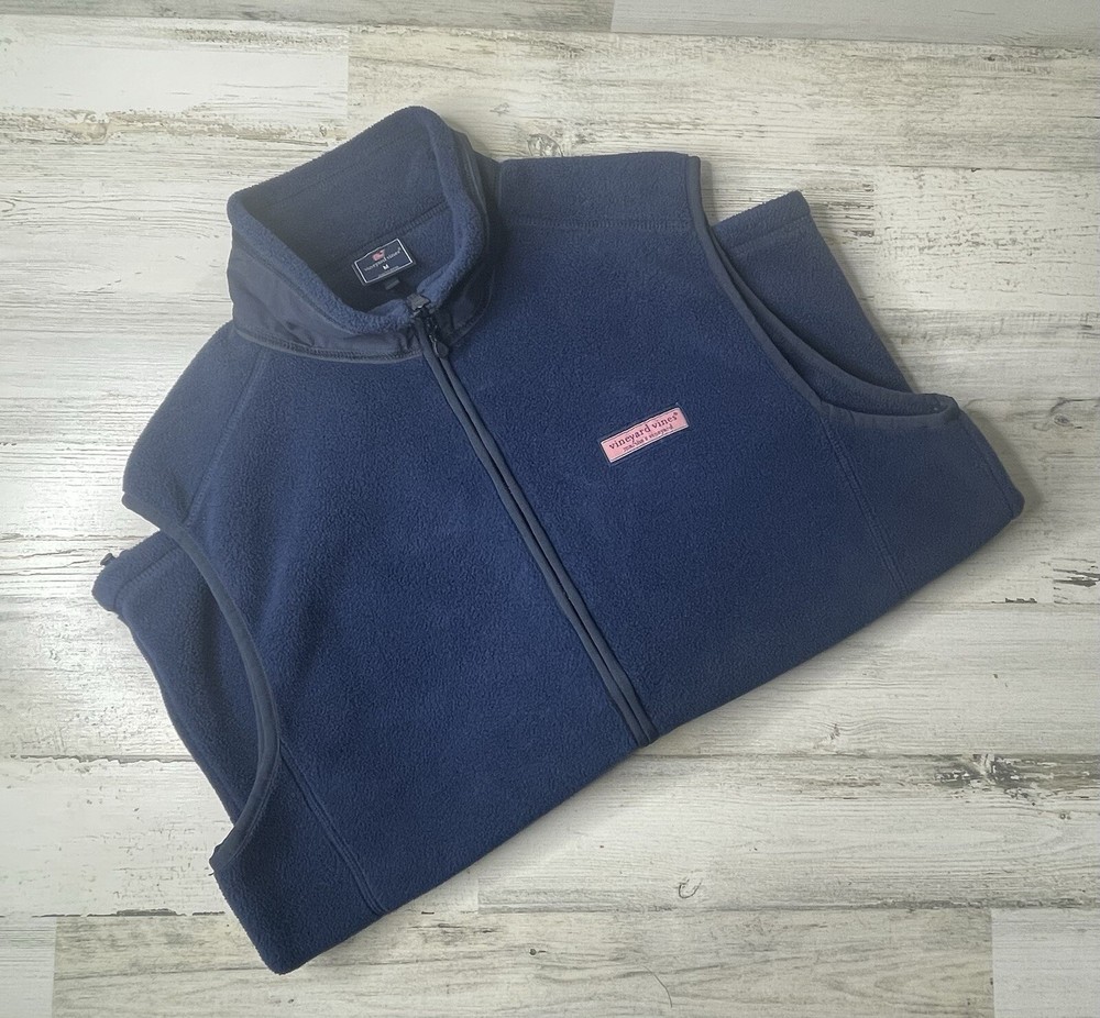Vineyard Vines Navy Blue Fleece Vest Full Zip Men's Medium EUC