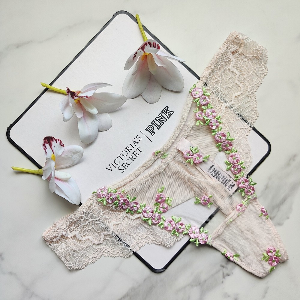 Victoria's Secret Dream Angels Rosebud Embroidery Thong Panty Pink Fizz SZ S/M/L