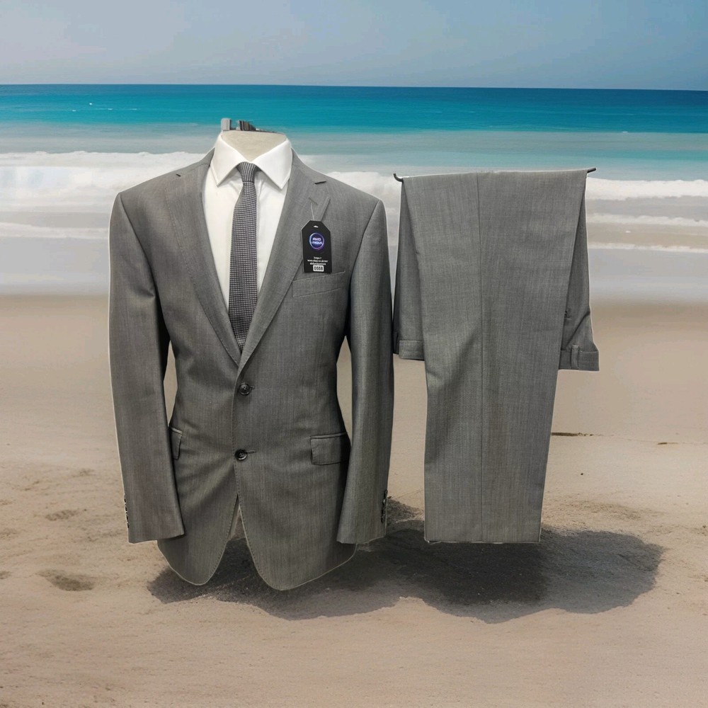 M&S MAN SUPERLITE Grey Wool Blend Regular Fit 2-Piece Suit Size 42 38 31