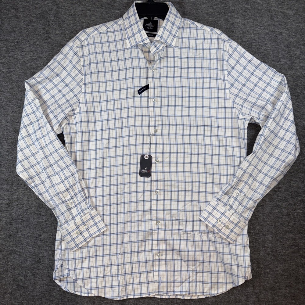 johnnie-O MensTop Shelf Beaumont Button Up Shirt Gulf Blue White Sz M NEW $178