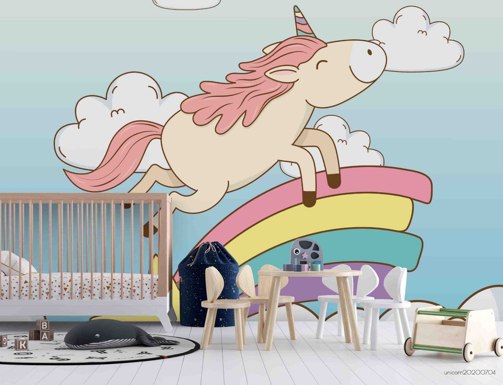 3D Unicorns Rainbow Clouds Cartoon Wall Murals Wallpaper Murals Wall Sticker 30