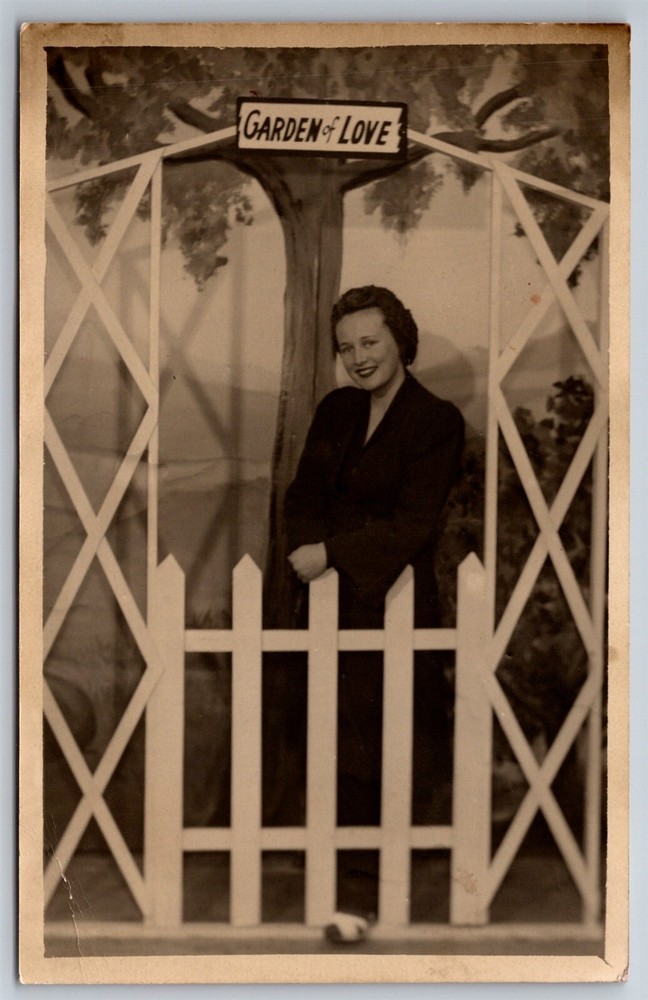 RPPC Pretty Lady Studio Garden Of Love C1940s Real Photo Postcard AB18