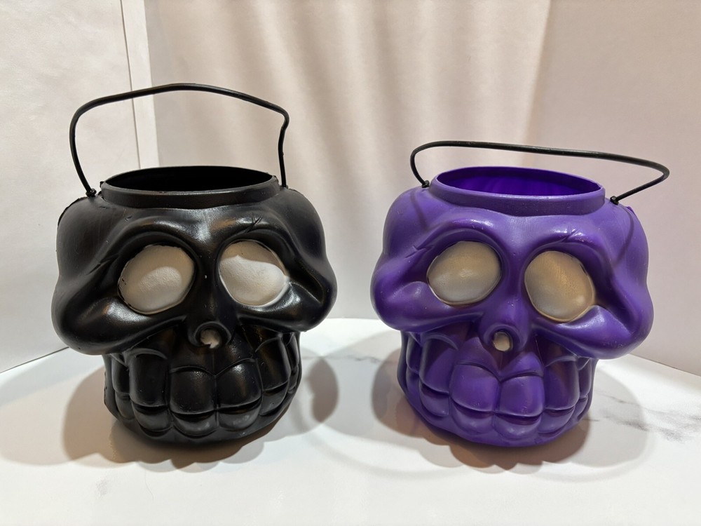 Vintage General Foam Mold Purple & Black Skull Halloween Trick-or-Treat Pail Bucket