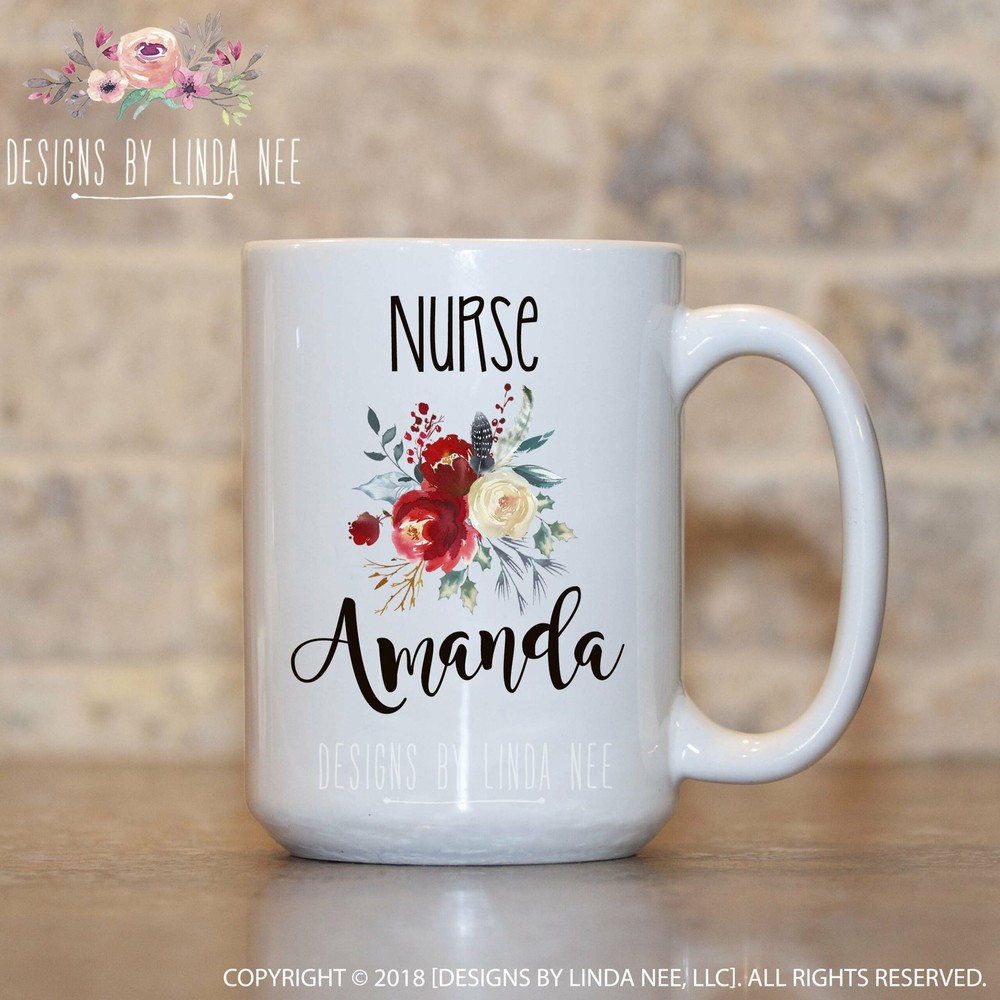 Personalized Nurse Mug Floral Nurse Mug Custom Rn Mug Personalized Mug For Rn