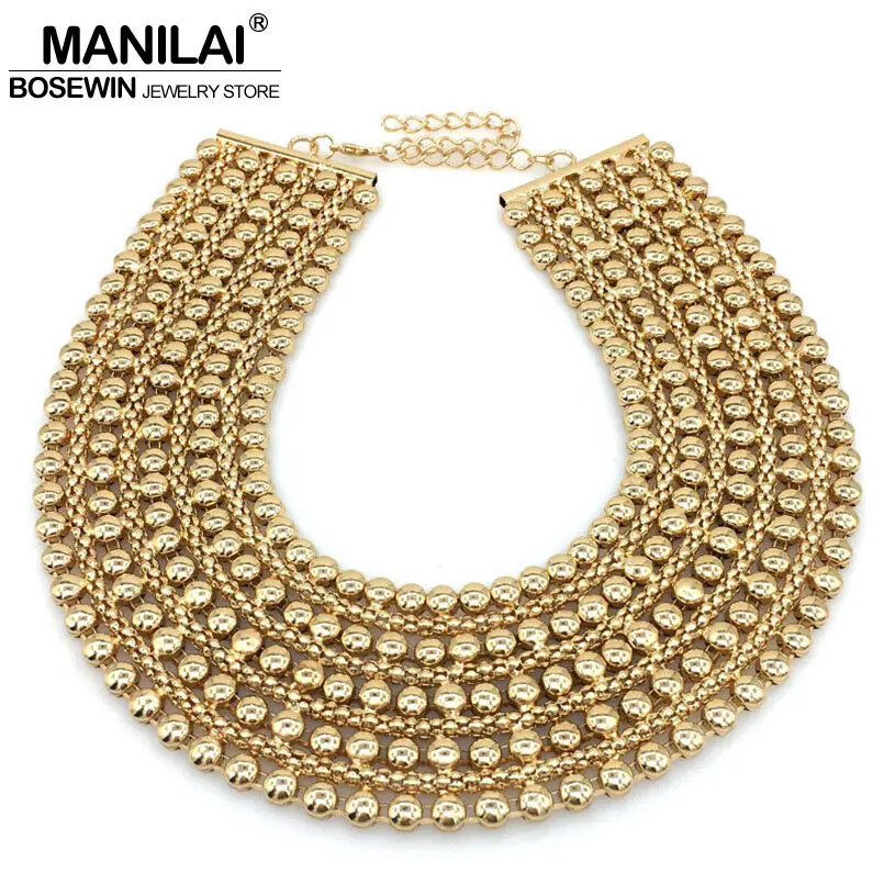 MANILAI Chunky Metal Statement Necklace For Women Neck Bib Collar Choker