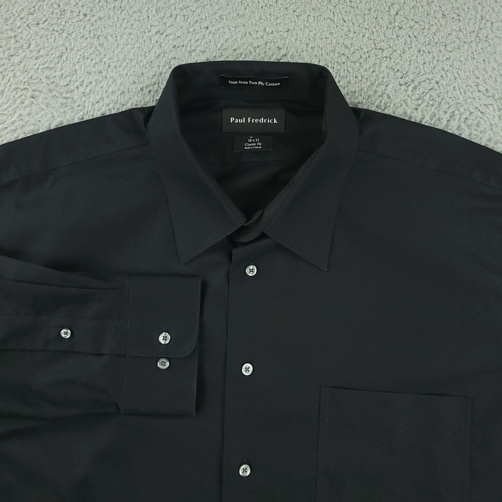 Paul Fredrick Dress Shirt Mens 18 Black Solid Non Iron Cotton Long Sleeve