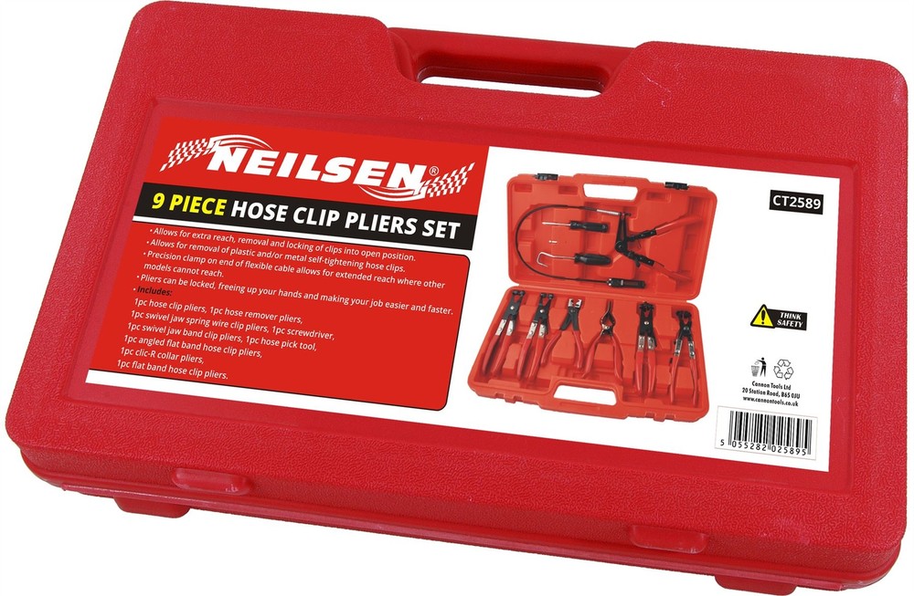 9pc Hose Clamp Clip Plier Set Swivel Jaw Flat Angled Band Kit