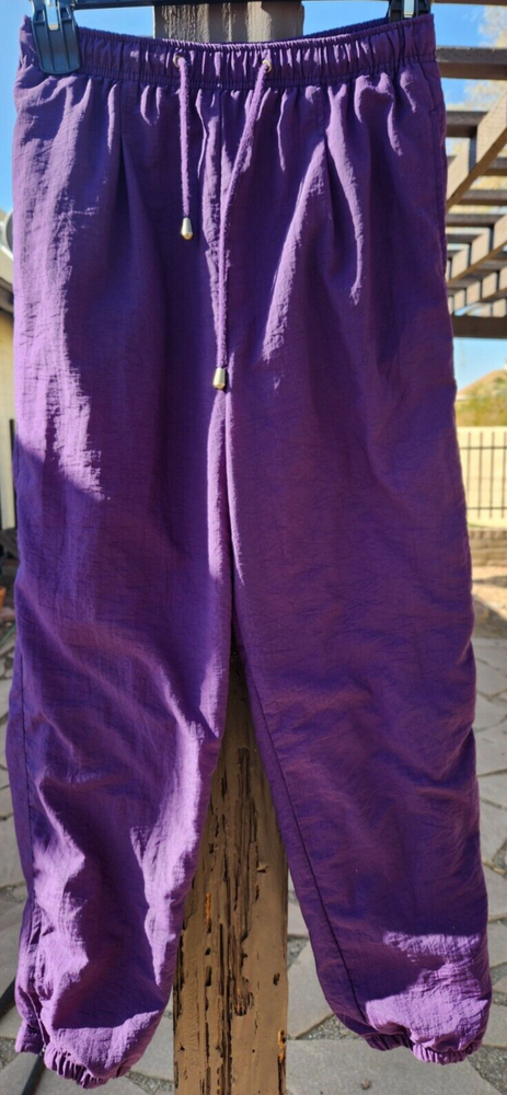Catalina Nylon Sweat Pants Zippered Cuffs Drawstring & Elastic Waist in Purple S