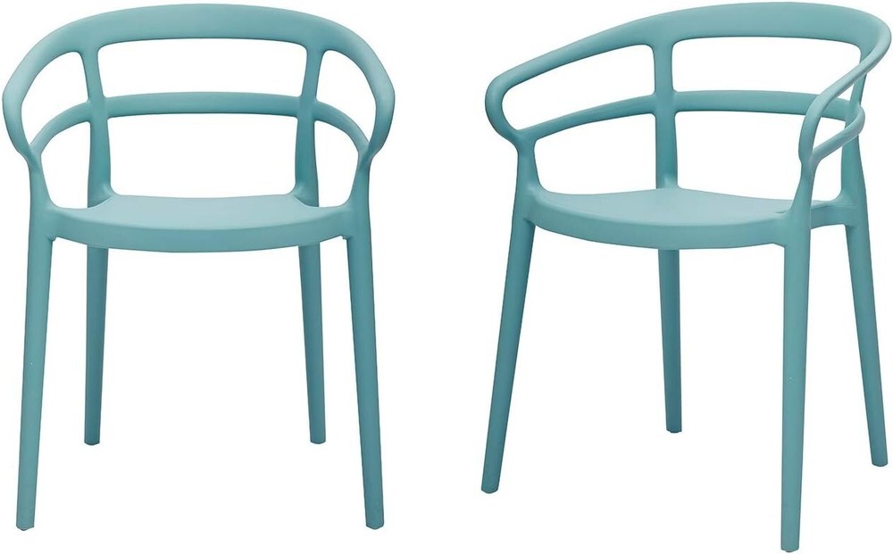 Amazon Basics 2-Pack Light Blue Resin Curved Dining Chairs for Indoor Outdoor Use
