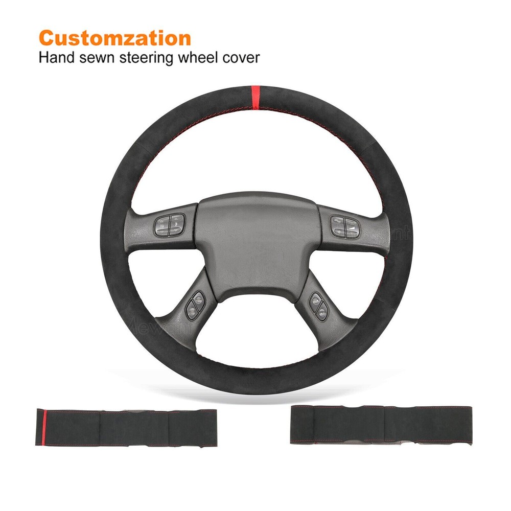 Black Alcantara Hand-Sewn Steering Wheel Cover for 2003-2007 Chevy Silverado