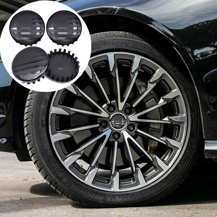 4pcs 83mm Black US Flag Wheel Center Caps for Chevy Silverado Colorado