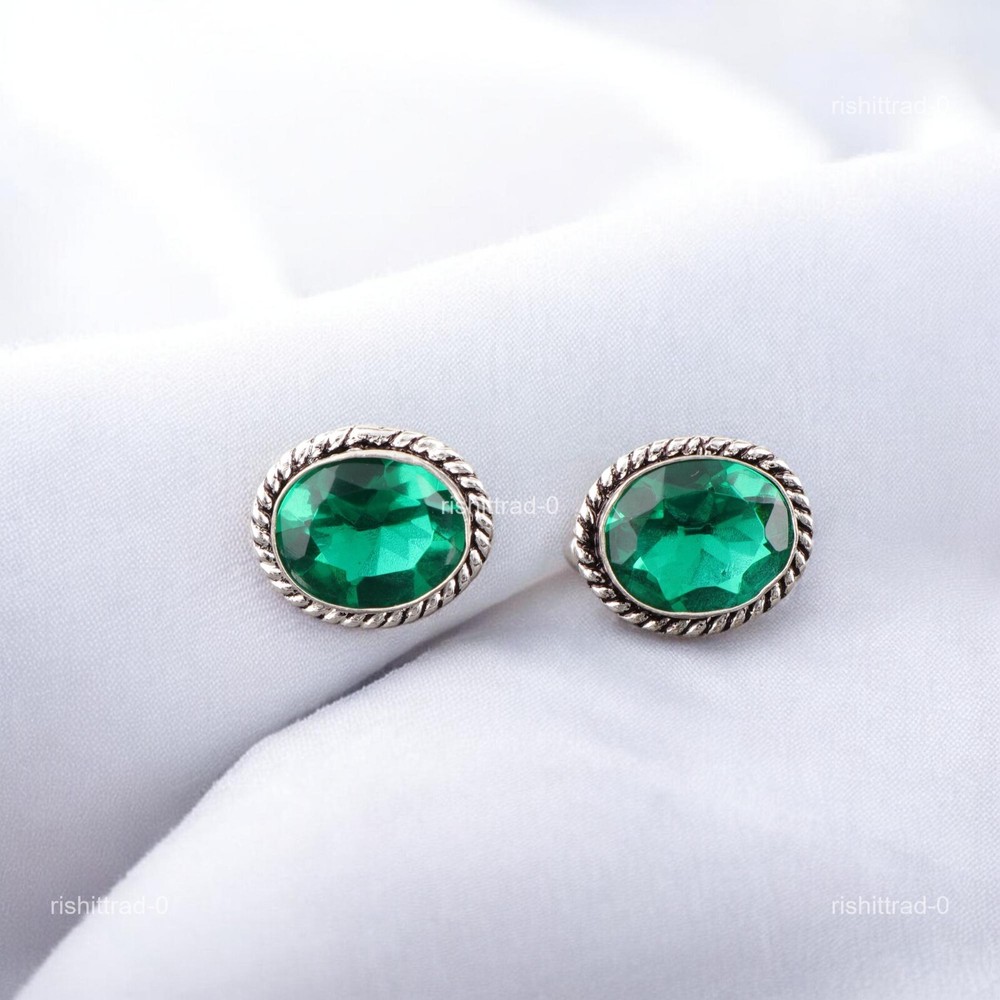 Green Emerald Stone Groomsmens Gift May Cufflinks Jewelry 925 Sterling Silver