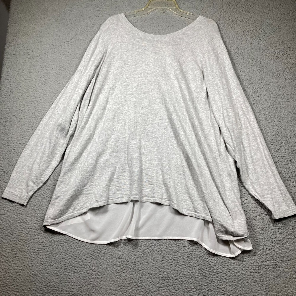 Torrid Sweater Women's 4 4X Grey White Chiffon Ruffled Back Feminine Classic