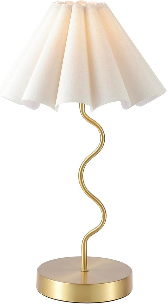 Stylish Gold Pleated Table Lamp for Bedroom Nightstand or Bedside Lighting