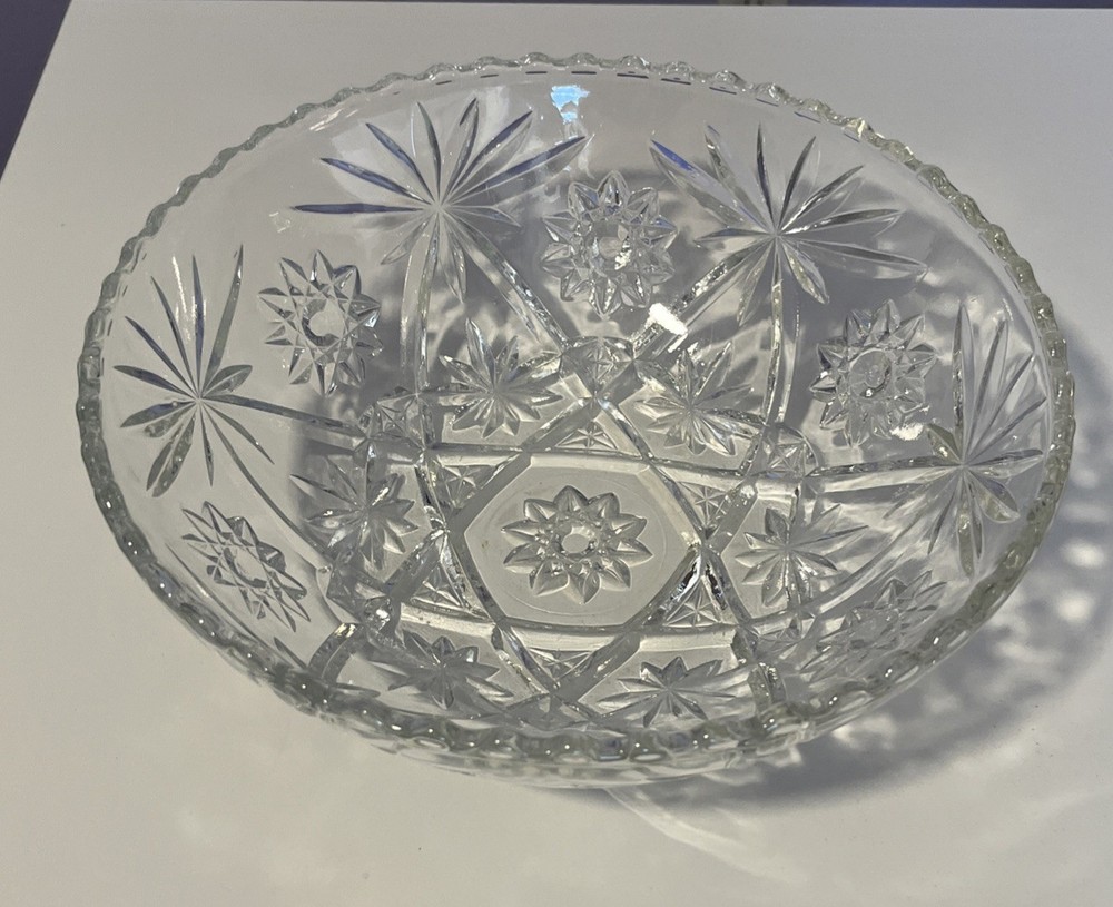 Vintage Anchor Hocking Star of David Cut Glass 10.5 Inch Salad Bowl