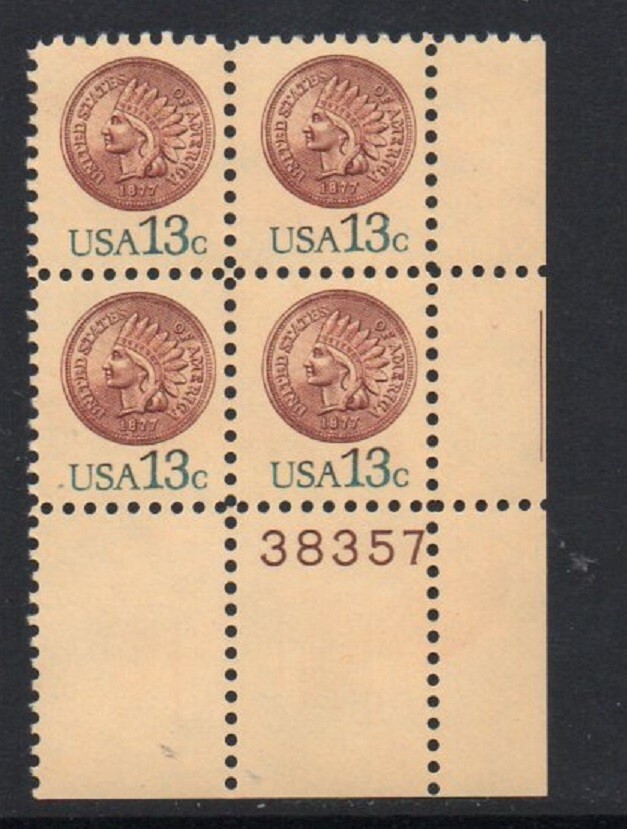 ALLY'S US Plate Block Scott #1734 13c Indian Head Cent [4] MNH F/VF [STK]