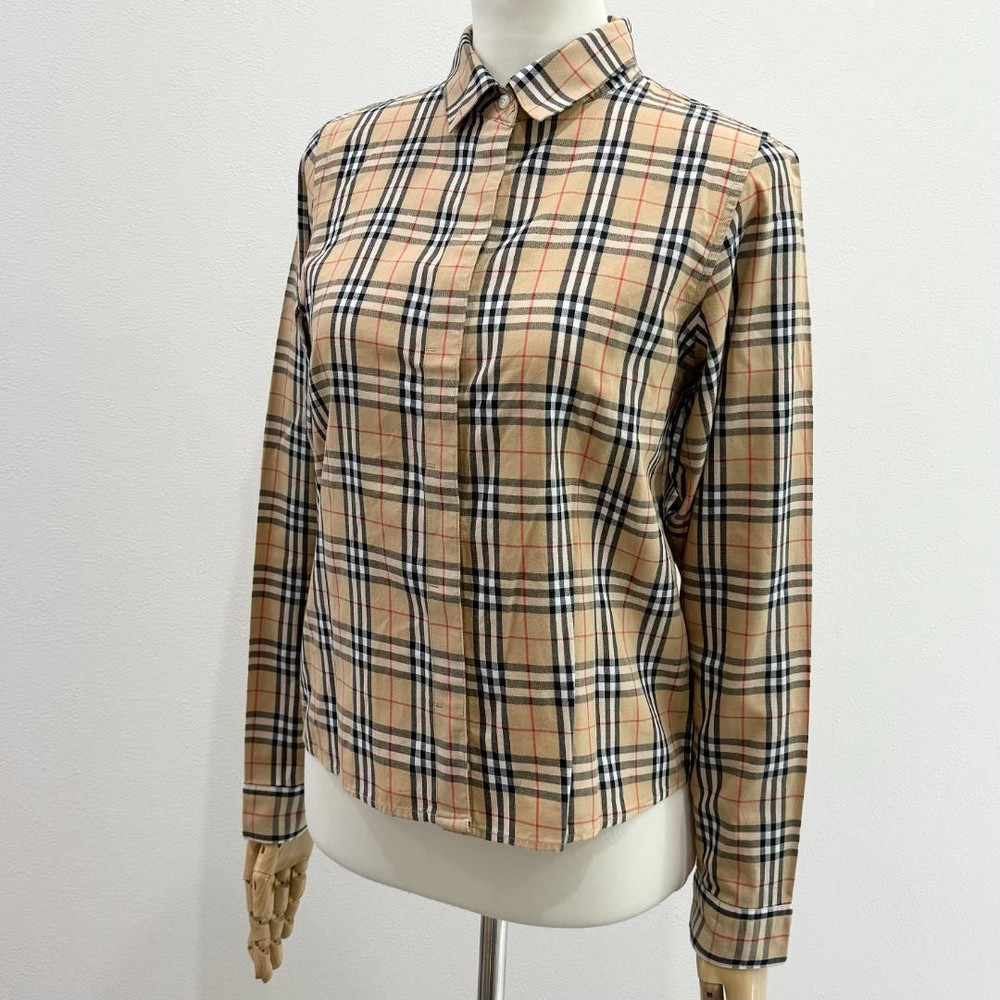 Burberry Long Sleeve Shirt M Beige Nova Check Horse Logo Cotton