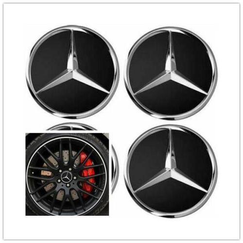 For Mercedes-Benz 4PCS/1Set 75mm Black Wheel Center Hub Caps Cover Badge Emblem