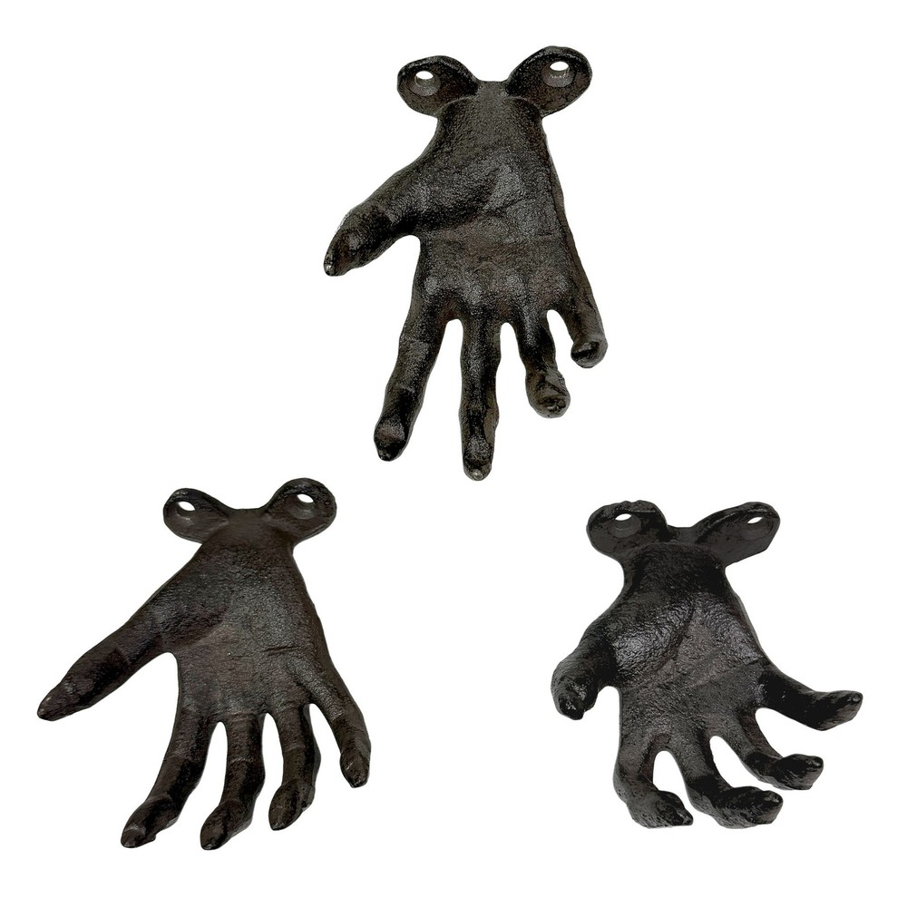 Zeckos Set of 3 Cast Iron Creepy Hand Wall Hooks Gothic Horror Decor 3D Hands