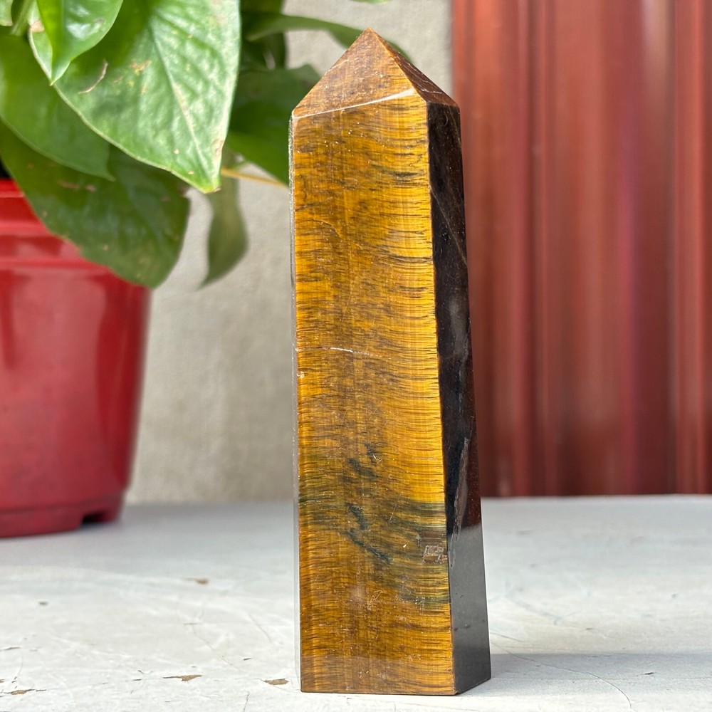 325g Rare Natural Tiger Eye Quartz Crystal Hexagon Tower Mineral Stone Healing