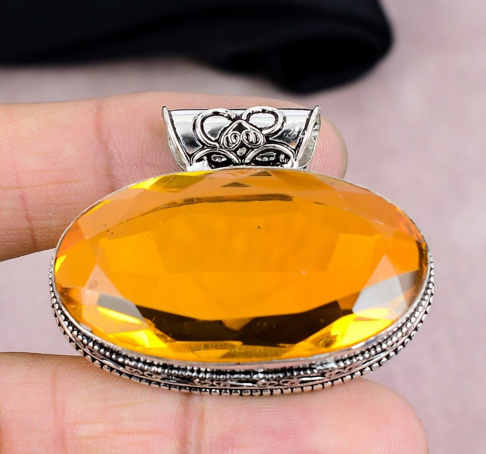 Citrine Gemstone Pendant in 925 Sterling Silver Handmade Jewelry Gift