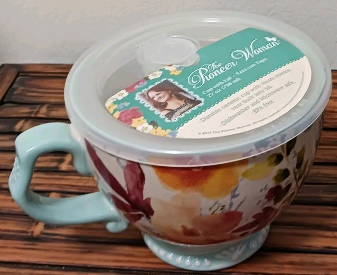 Pioneer Woman Yellow Willow Ceramic Soup Bowl Coffee Mug with Lid