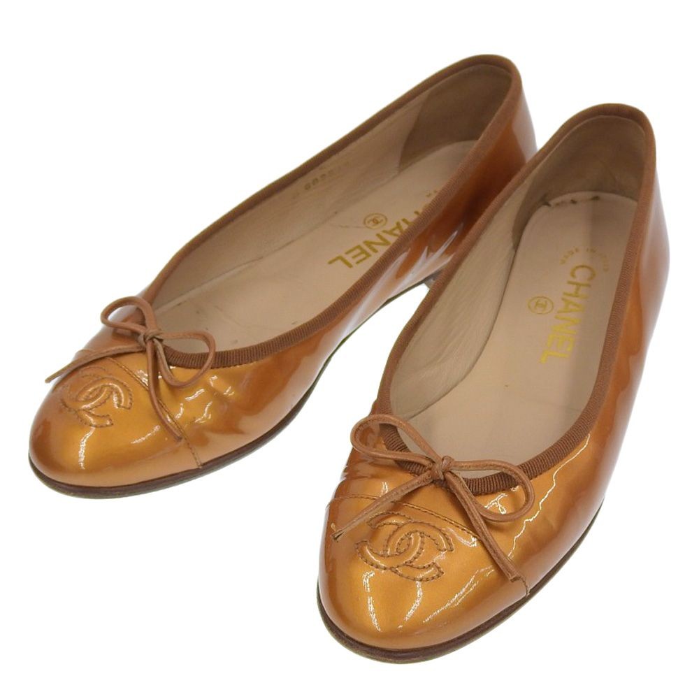 CHANEL Ballerina Flats G02819 CC Logo Leather Ballet Shoes Size 36 Used