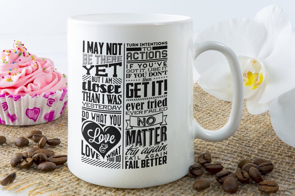 Inspirational Motivational Coffee Mug with Positive Messages in White