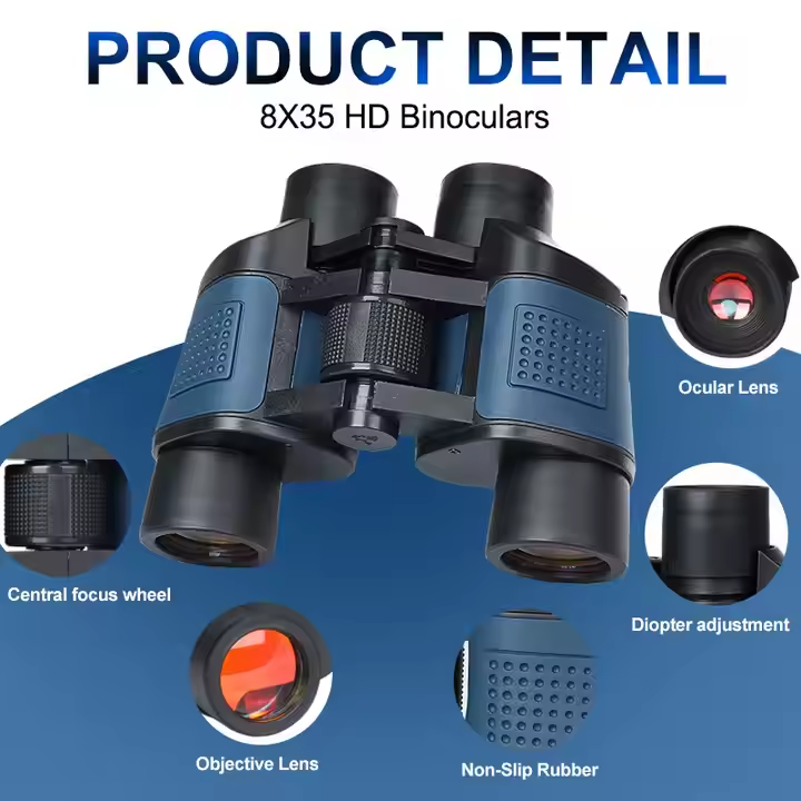 HD Military Zoom Binoculars 8x35 with BAK4 Prism FMC Lens for Bird Watching Case