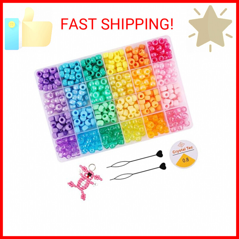 Miss Rabbit 24 Colors Pony Beads for Bracelet Making Kit, Rainbow Kandi Beads Ki