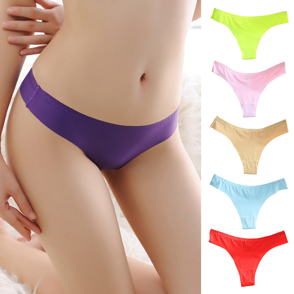 Women Ice Silk G-string Briefs Panties Sheer Seamless Thongs Underwear Lingerie