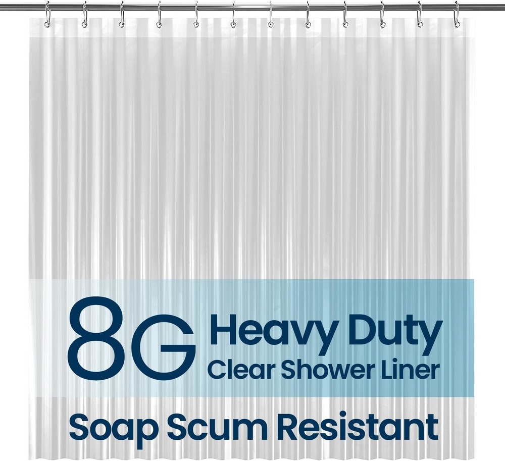 2 Pack Clear 8G PEVA Shower Curtain Liner - Heavy Duty, Waterproof, 72x72 inch