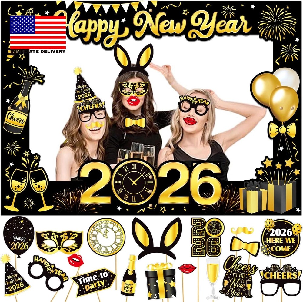 New Years Eve Decorations 2026, Giant Happy New Year Selfie Frame, 18Pcs New Yea-image