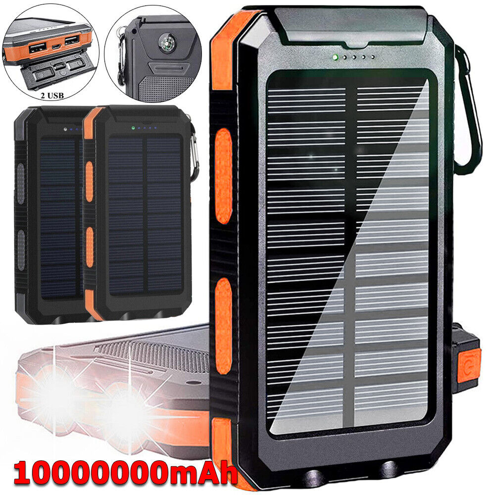 Solar Battery Power Bank 1000000mAh Backup Pack USB Smart Phone Portable Charger