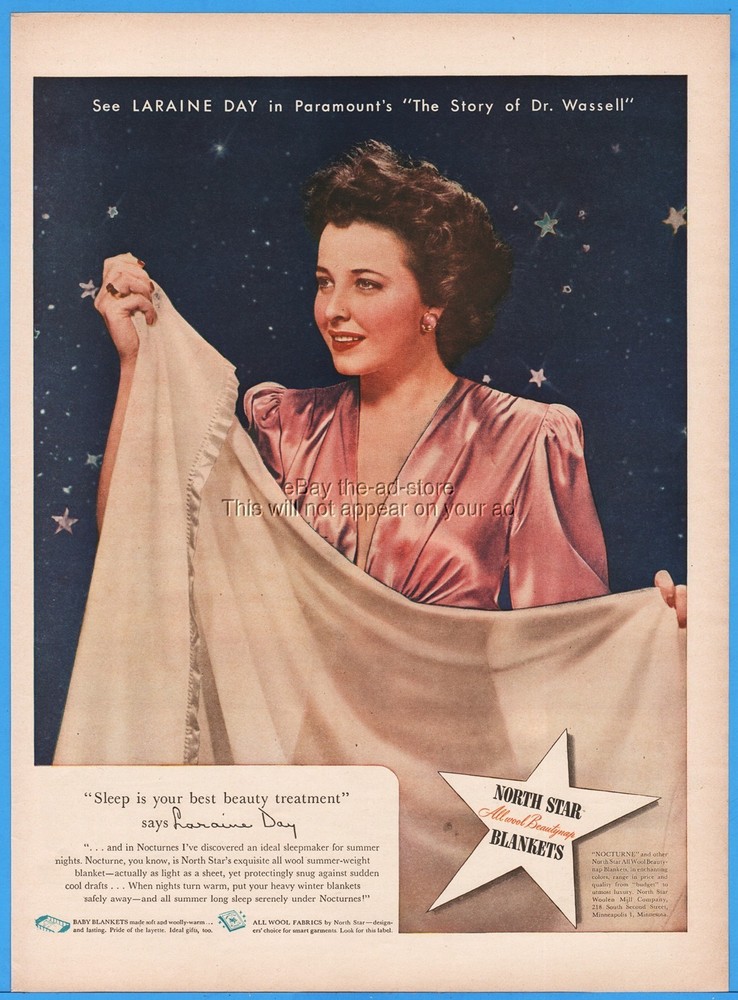 1944 North Star Woolen Mill Minneapolis MN Blanket Laraine Day movie promo ad