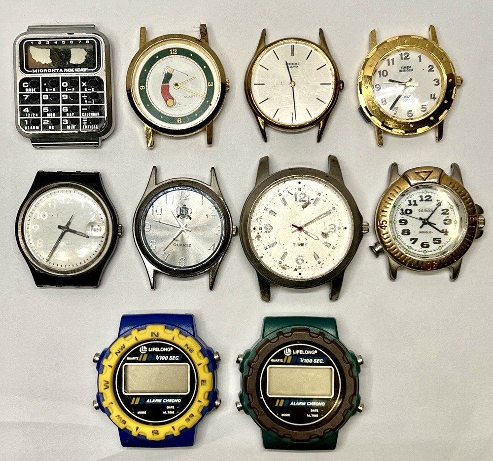 Vintage Lot of 10 Quartz Watches Don't Work For Spare Parts No Straps