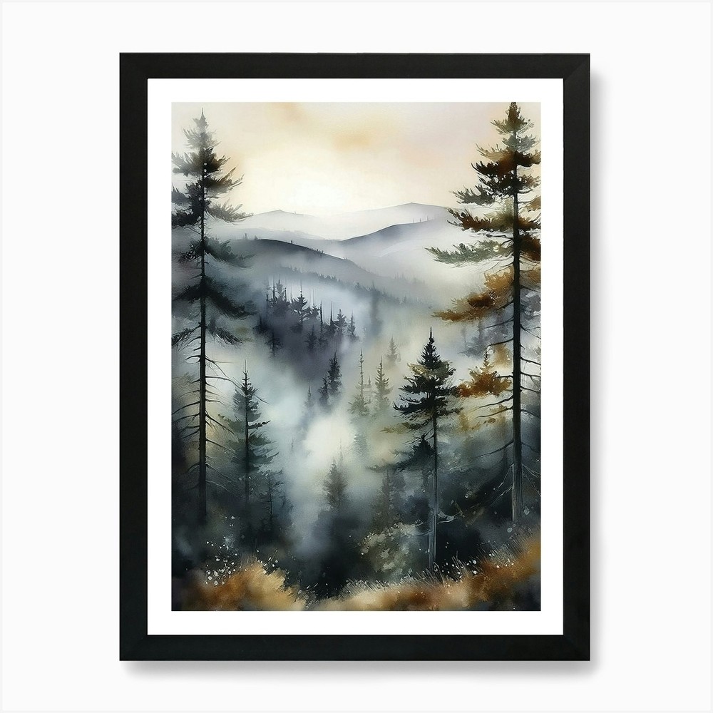 Misty Trees Framed Wall Art Canvas Print Picture for Home Decor