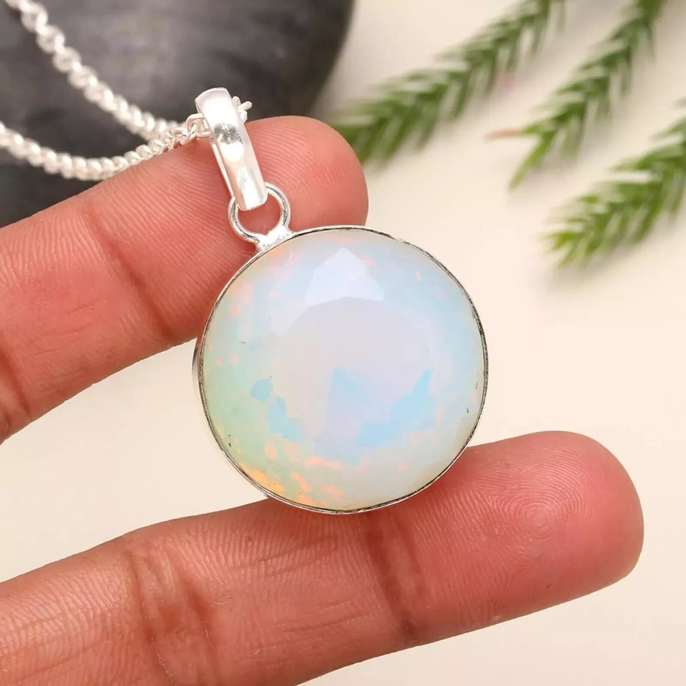 Certified 93.75 Ct Natural Opal Round Cut 925 Solid Silver Pendant Gemstone