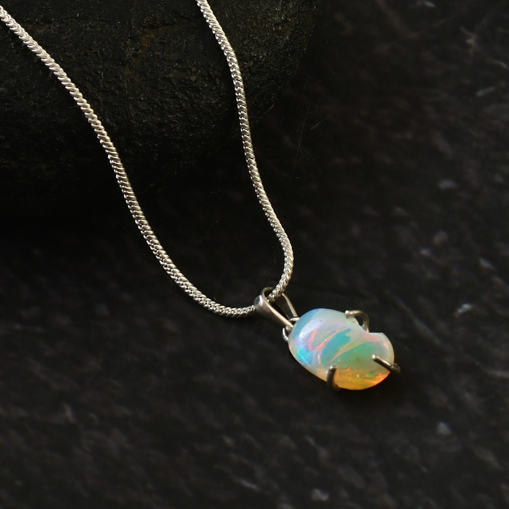 925 Sterling Silver Fire Opal Pendant, Natural Gemstone Necklace Jewelry 209