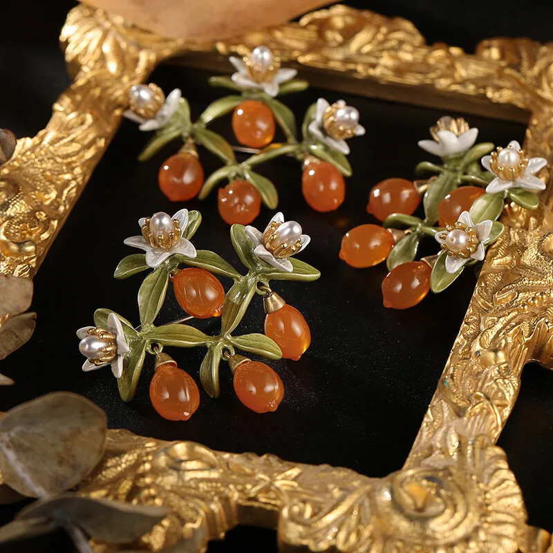 Moda Exquisito Broches Naranja Cristal Creativo Esmaltado Broche Prendedor De Colección