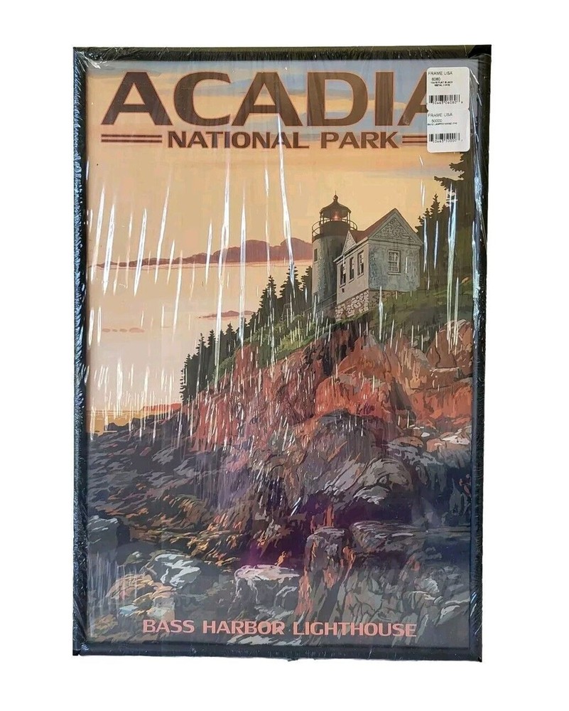 Acadia National Park Bass Harbor Lighthouse Black Framed  Poster Wall Art Print