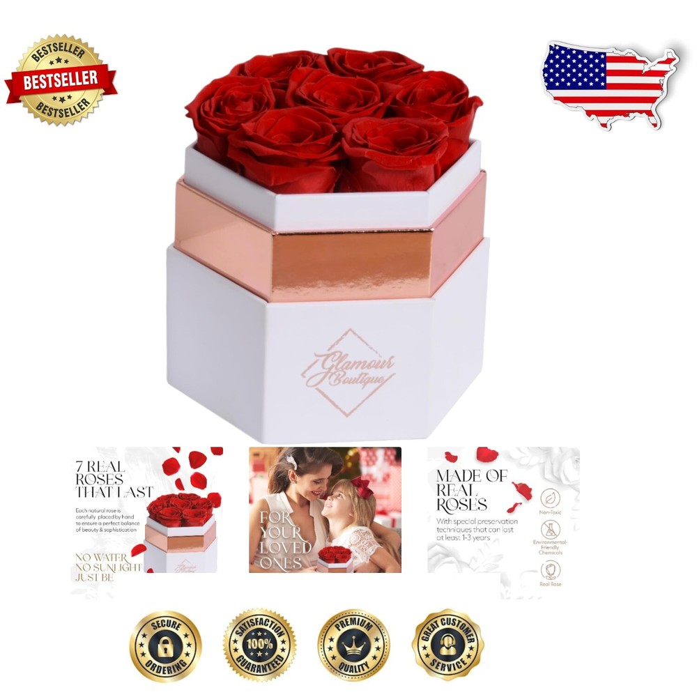 Hexagon 7-Piece Forever Red Rose Box - Lasting Love for Every Occasion