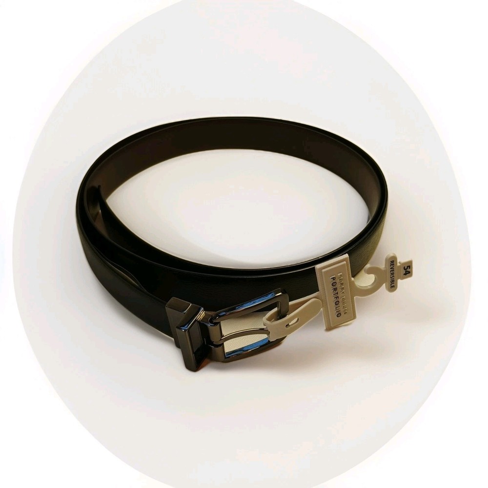 Perry Ellis Portfolio Men's Leather Belt Size 54 Reversible Black & Brown - New