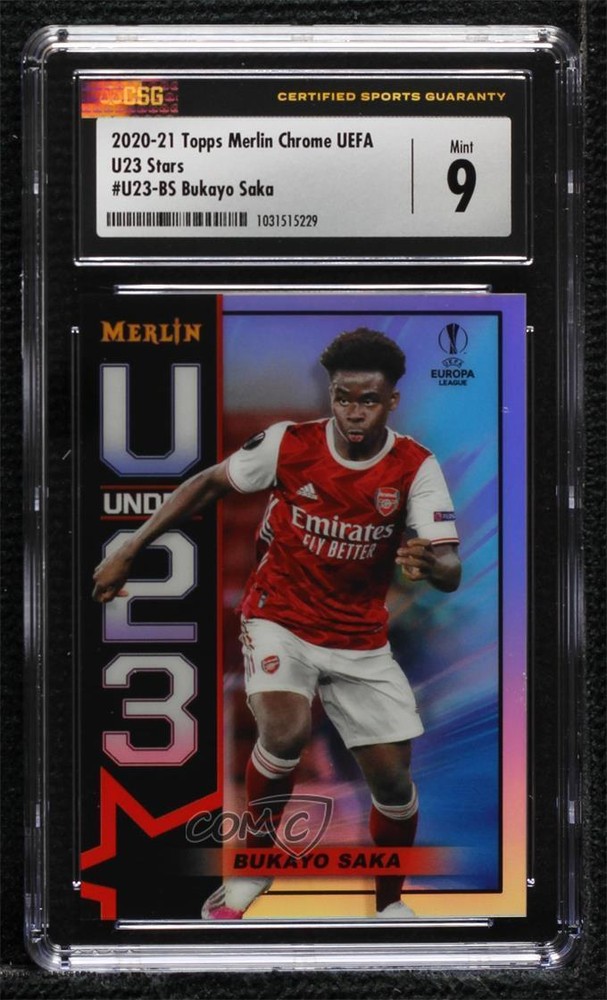 2020 Topps Merlin Collection Chrome UCL U23 Stars Bukayo Saka #U23-BS CSG 9 Mint