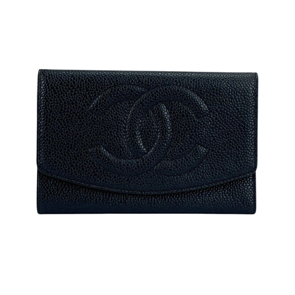 CHANEL CC Card Holder Wallet Black Caviar Leather Authentic