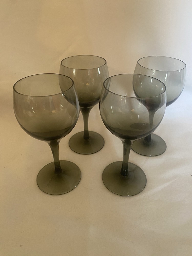 Smoke Black MCM stemware Cordial Glasses  5.75” Tall Set of 4 (BOX 16)