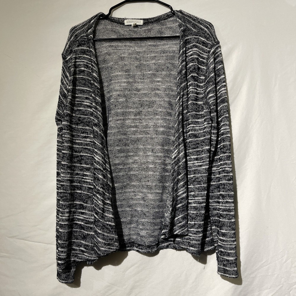 Aeropostale Womens Size Large Long Sleeve Cardigan Over Shirt Top Black Gray