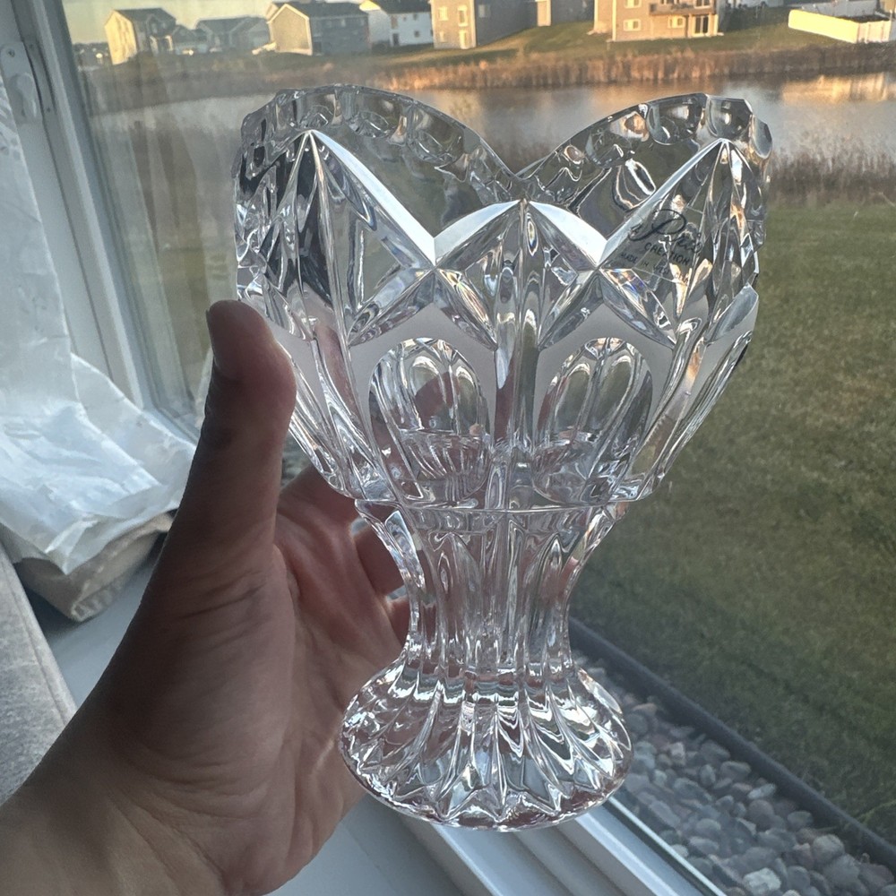 Vintage hand-cut lead crystal heart vase, Echt Bleikristall piece West Germany