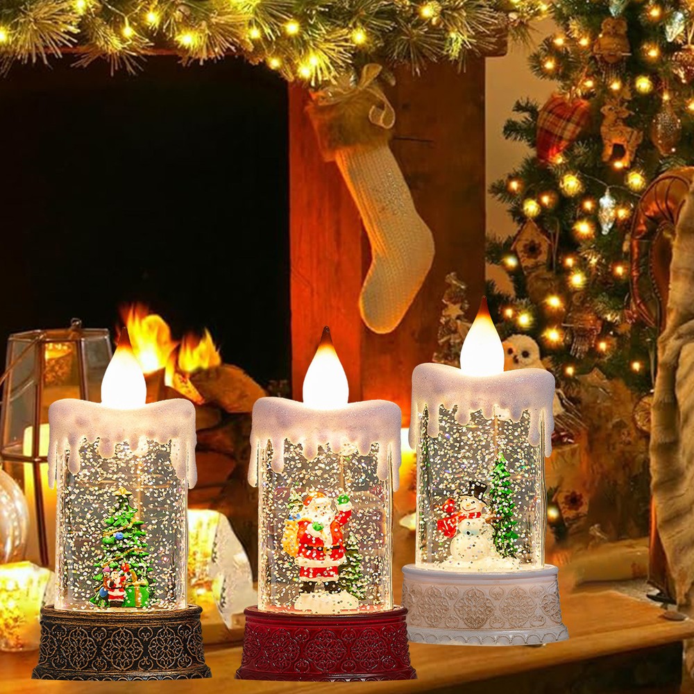 1/3PCS Lighted Glittery Snow Globe Christmas Candles Table Holiday Decoration